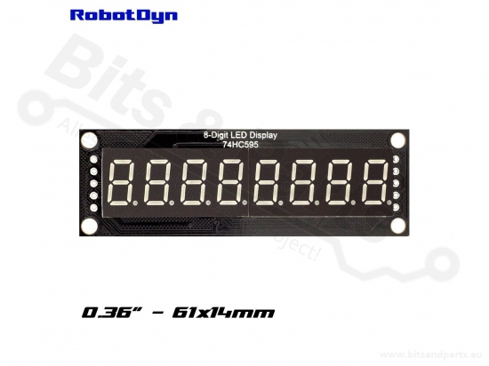 Cijferdisplay 8-Digit 7-segments blauw 74HC595 - 61x14mm
